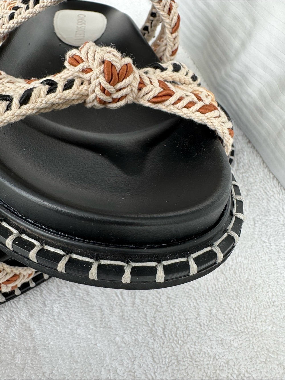 Oasis Society Braided Double-Strap Slide Sandals in Black, Cream & Tan - Picture 5 of 6